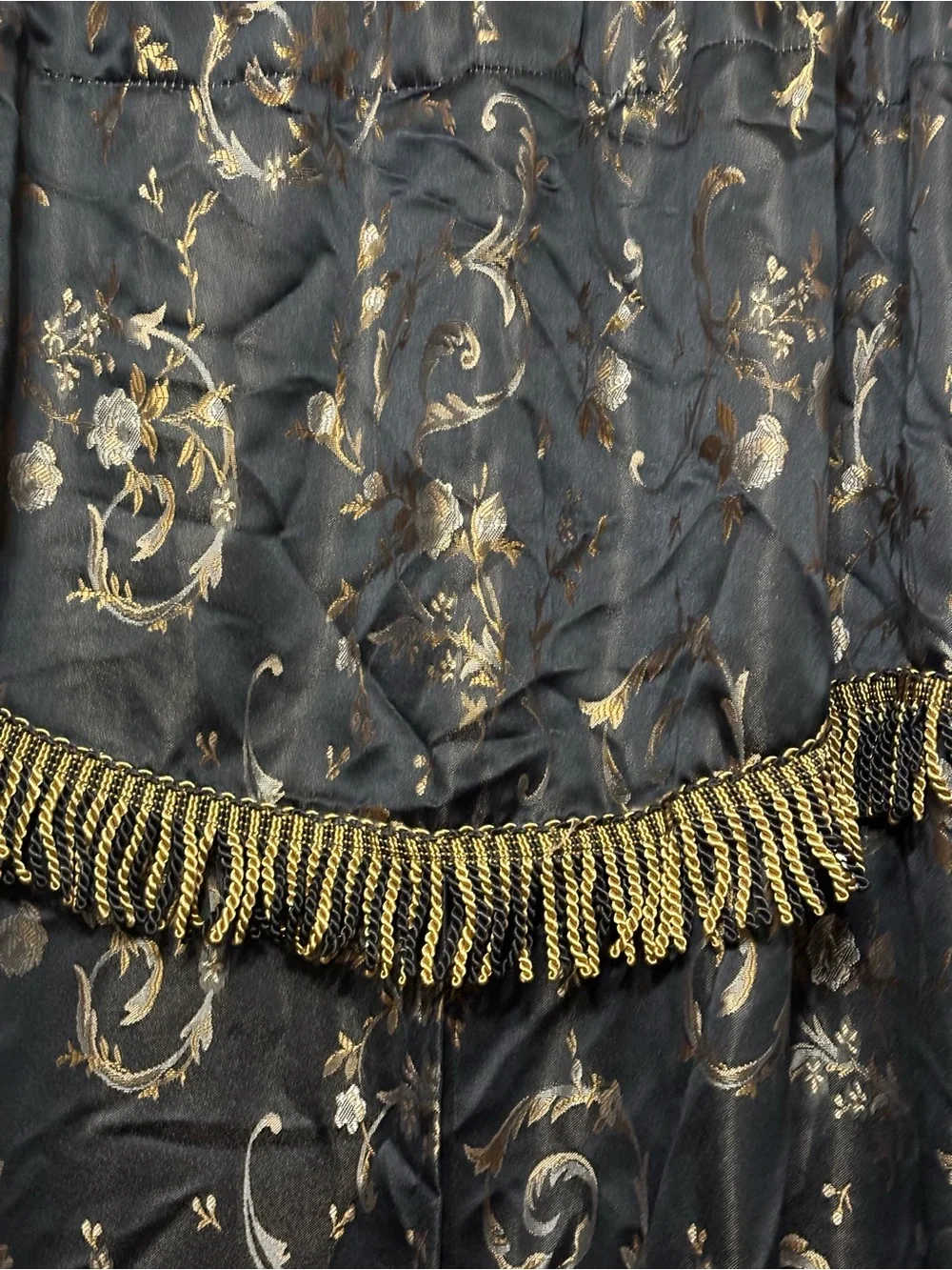All In One Curtain Set Floral Jacquard 2 Curtains Attached Valance Black Gold